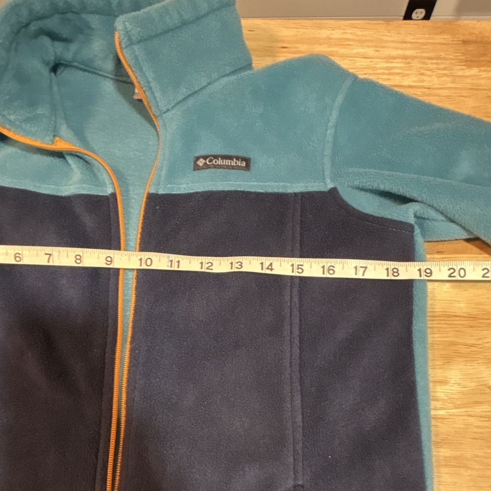 Columbia Women's L Blue/Navy Colorblock Full Zip Fleece Jacket Pockets Stand-Up - Picture 5 of 12